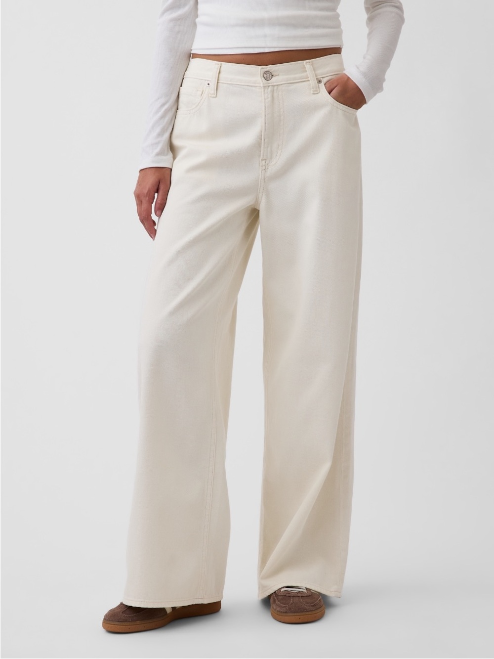 Mid rise ultra soft baggy Cream Jeans